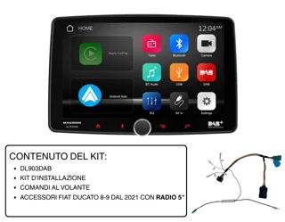 Monitor multimedia HD de 9’’ extraíble con kit Plug & Play para FIAT Ducato 8-9 (desde 2021) con radio de 5"