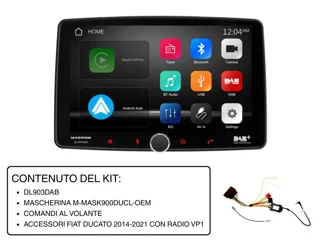 Monitor multimedia HD de 9’’ extraíble con kit Plug & Play para FIAT Ducato 290 (2014–2021) con radio VP1